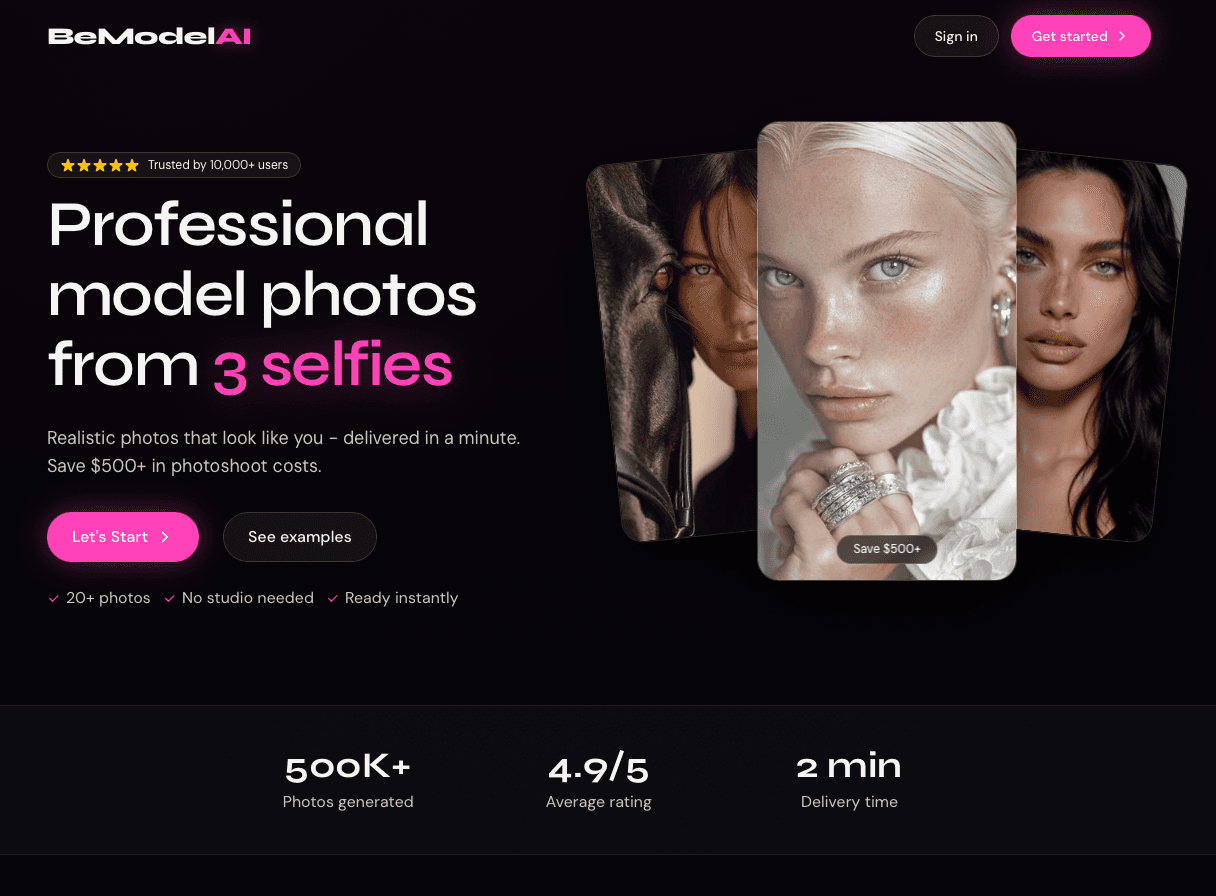 BeModelAI — AI-generated model portfolio from three selfies
